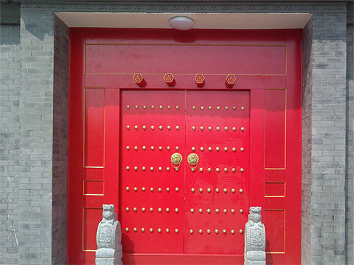河西区街道中国传统四合院系列朱红色中式木制大门木作